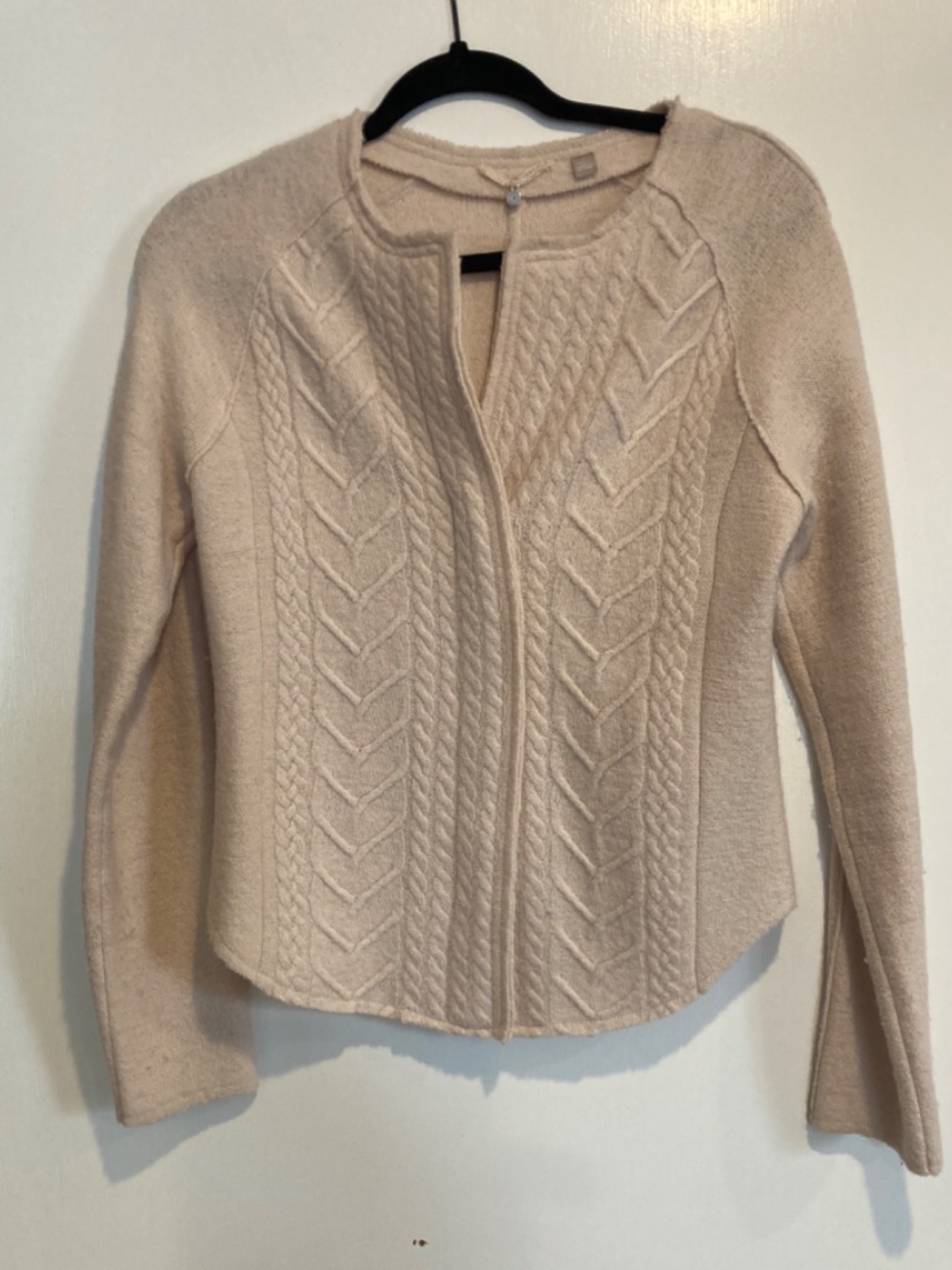 Anthropology Knitted & Knotted Cream Wool Cardigan Zip-Front Sweater /S